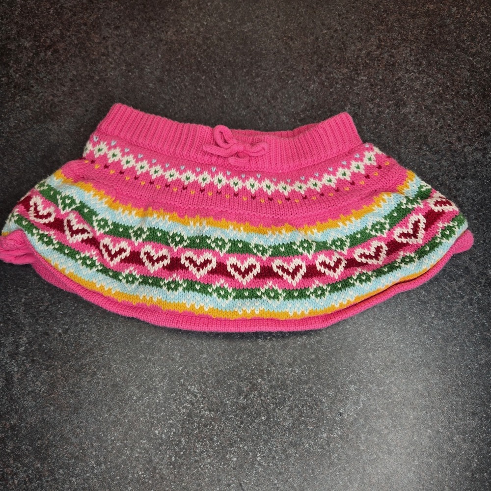 Baby Gap Y2K Knit Fair Isle Winter Skirt Pink Hearts 100% Cotton 3-6 Months